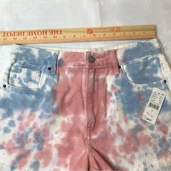 NWT Pacsun Womens Cut Off Denim Shorts Size 27 Tie Dye High Raise Festival - Picture 15 of 16